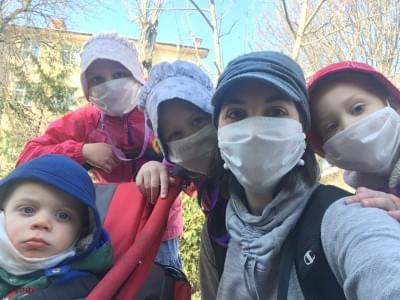 Katelin and kids in masks